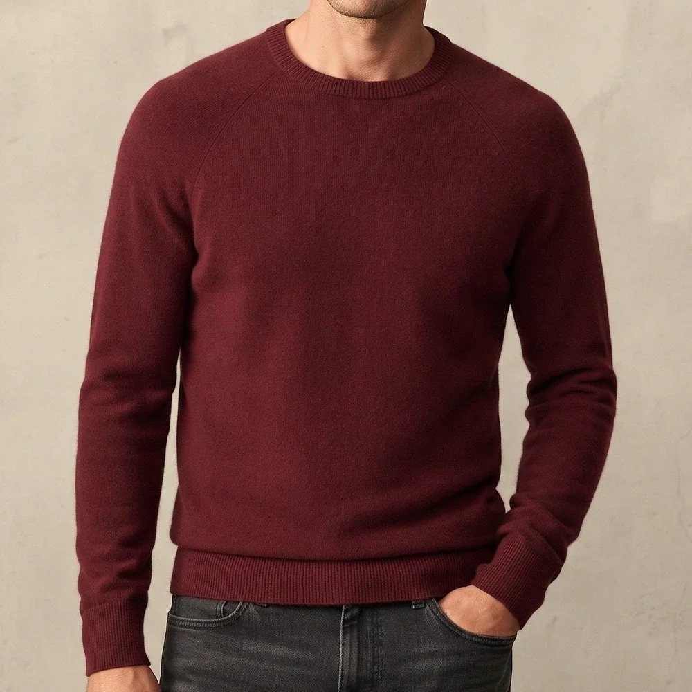 Banana Republic Sweater Mens M Burgundy Excellent Wool Blend Crew Neck Raglan